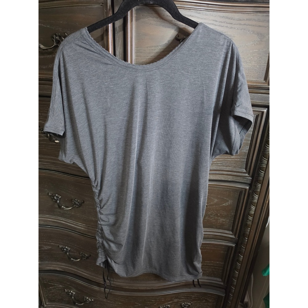Lululemon Gray Scoop Back Ruched Side Short Sleeve Yoga Top Size 4